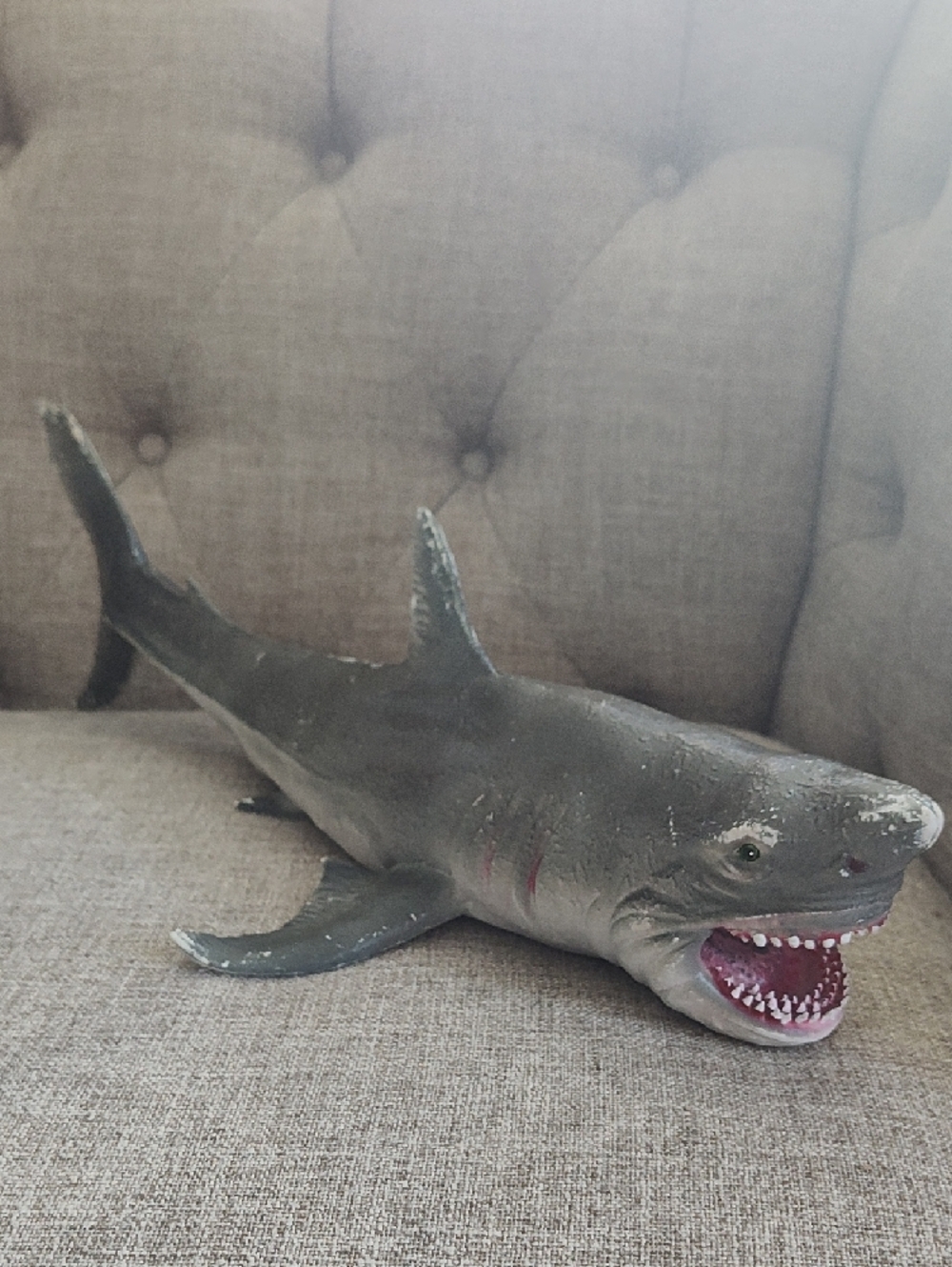 Vintage Extra Large Great White Plastic Shark Toy Gray Realistic Ocean Creature